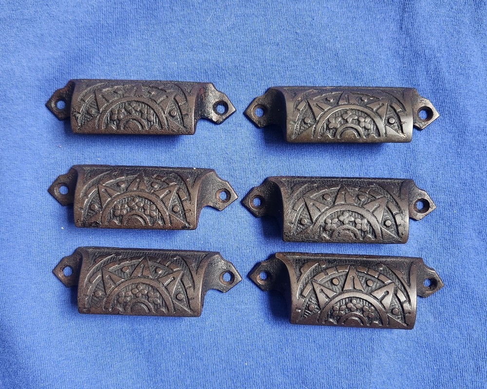 6 Antique Victorian  Cast Iron Drawer Pulls Sargent & Co.