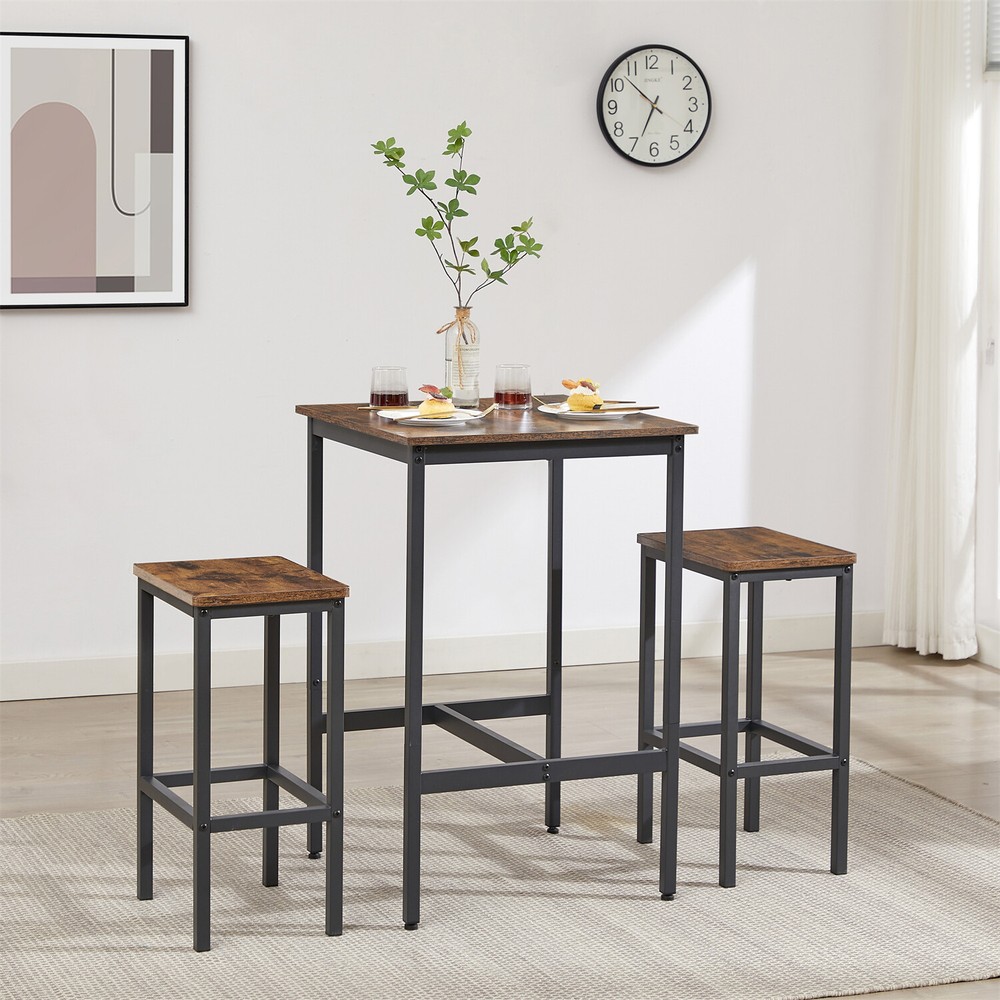 3 Piece Bar Table Set Counter Height Kitchen Dining Table w/ 2 Bar Stools US