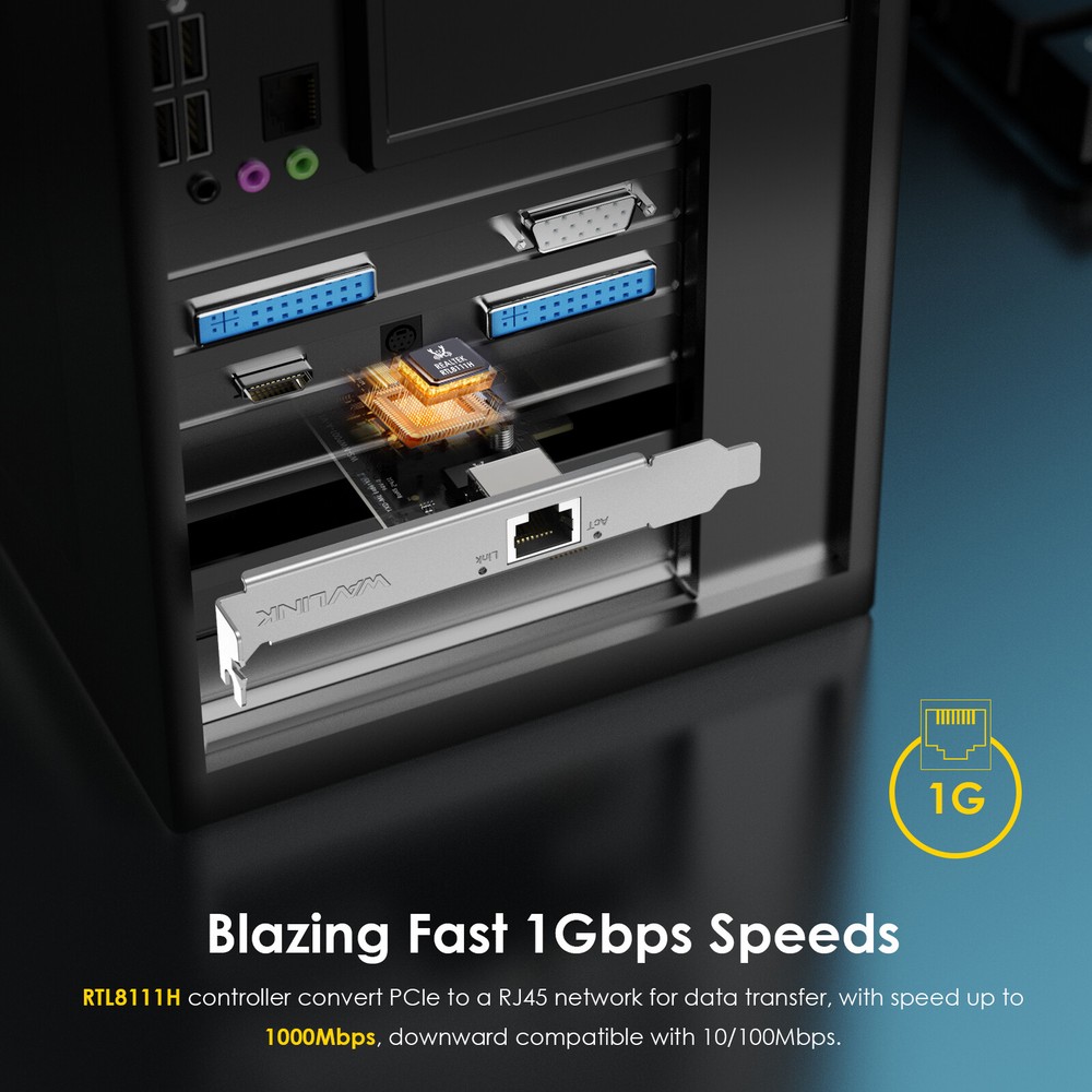 1G PCIe Network Card RTL8111H 1000Mbps Ethernet Adapter for Windows/Linux