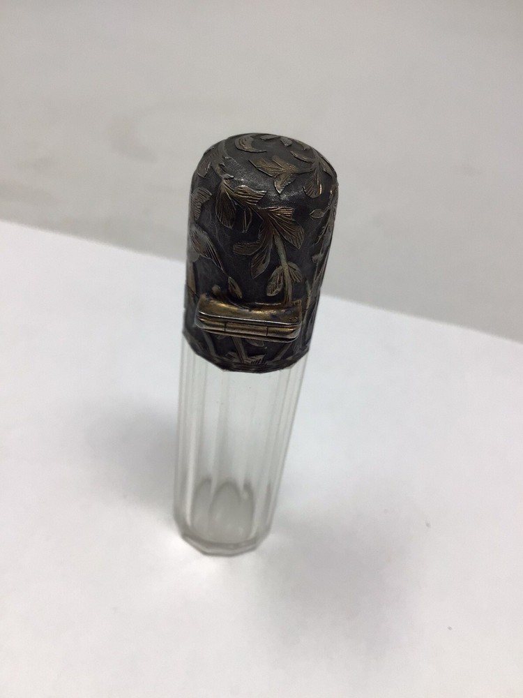 Vintage Sterling Silver Cap Perfume Bottle Glass