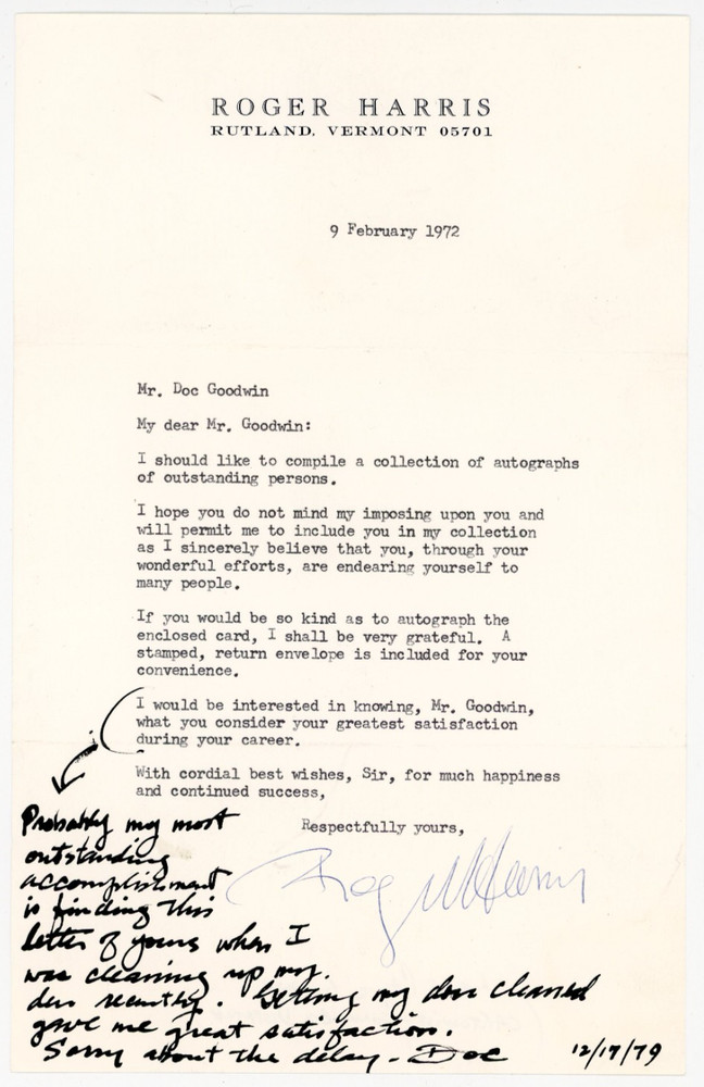 Doc Goodwin - Handwritten Signed Message on a Letter