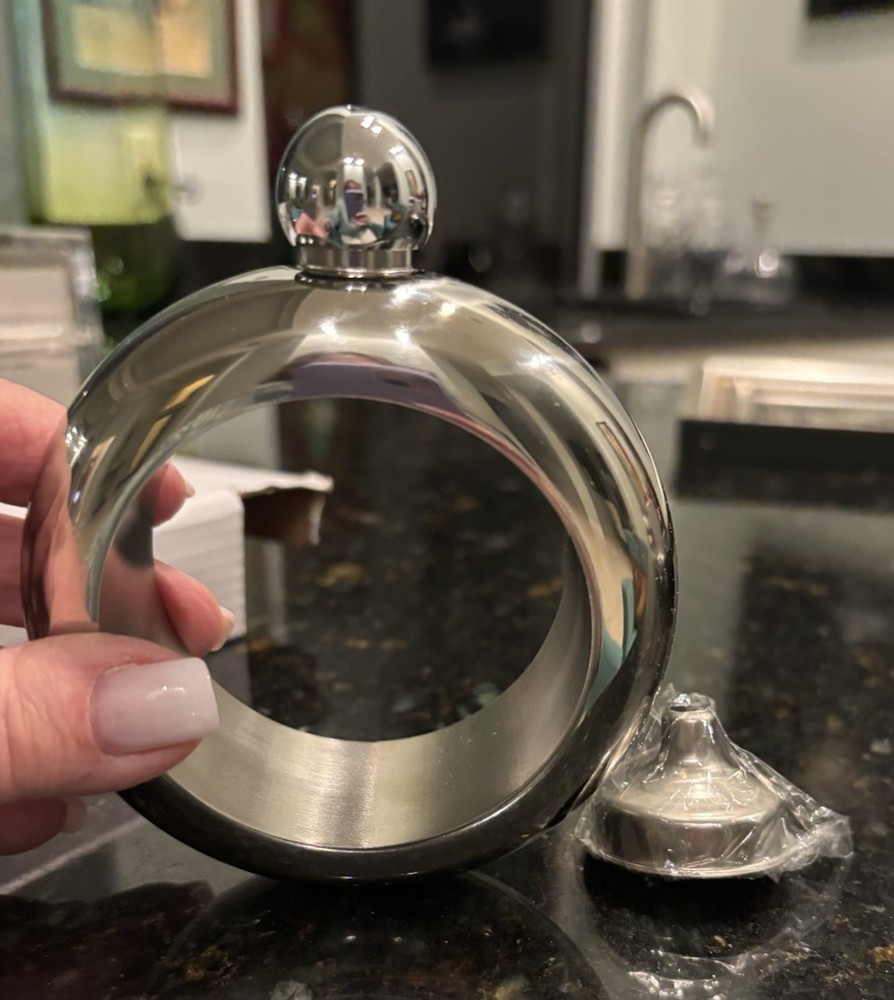 Two Silver Flasks With Funnel
