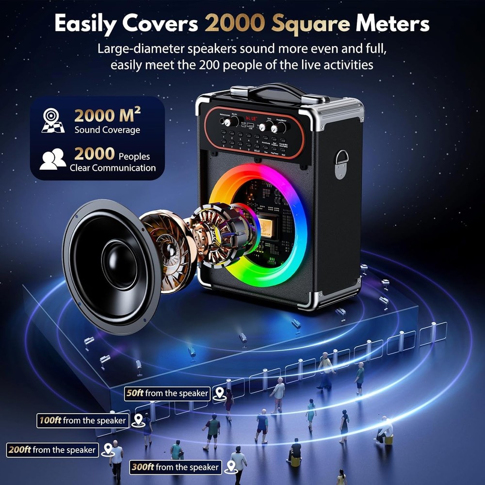 HWWR Bluetooth Karaoke Speaker 2 Wireless Mics Echo TWS