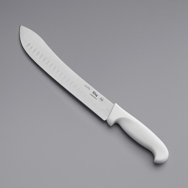 Choice 10" Granton Edge Butcher Knife with White Handle