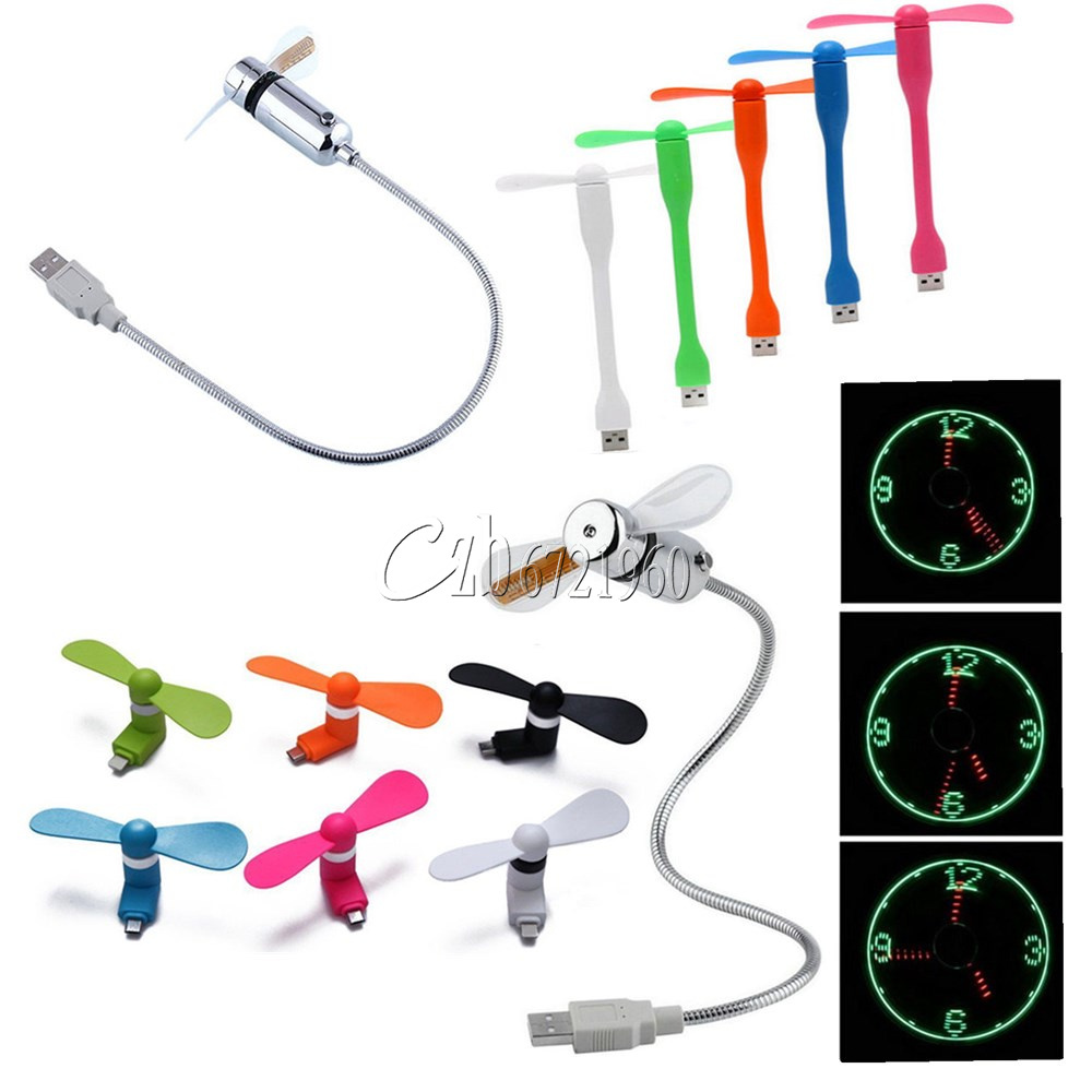 Portable Micro/Mini/Lightning USB LED/Clock Cooling Fan For iPhone Andriod PC