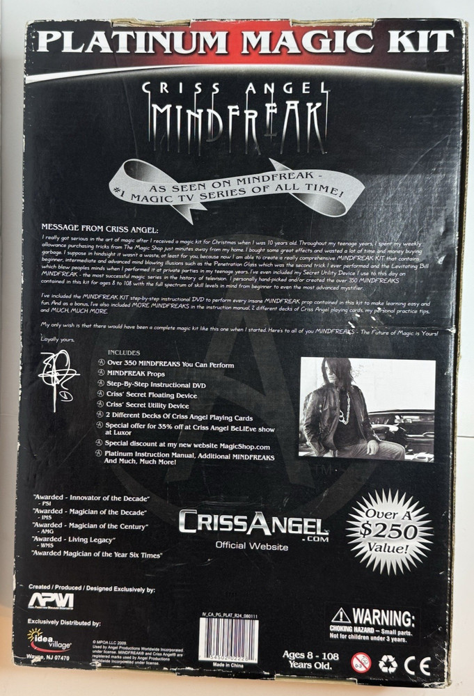 Criss Angel Mindfreak Complete Platinum Magic Kit, Step By Step DVD See Desc.
