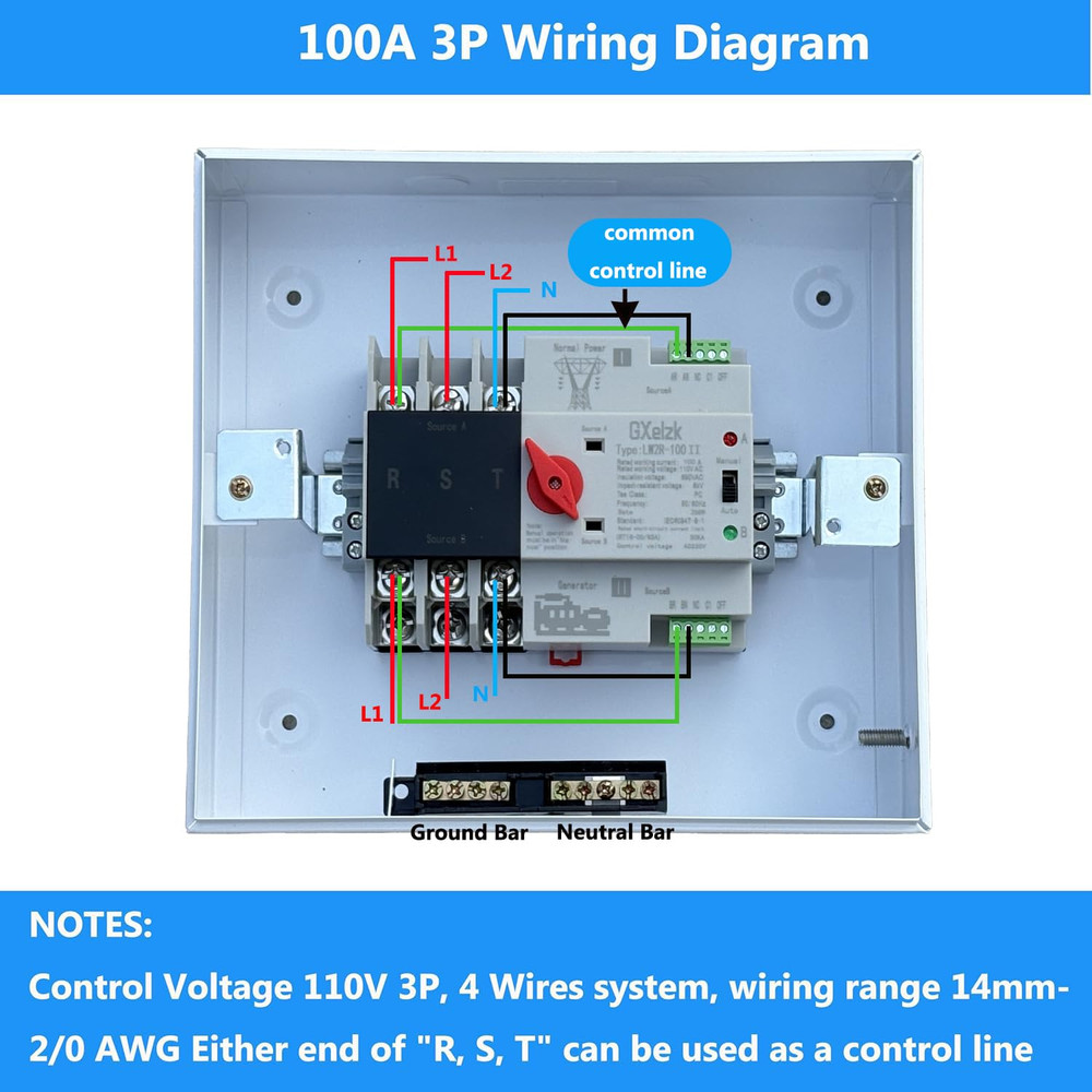 Automatic Generator Transfer Switch 100A 3P 4-Wire 120/240V Automatic/Manual Gen