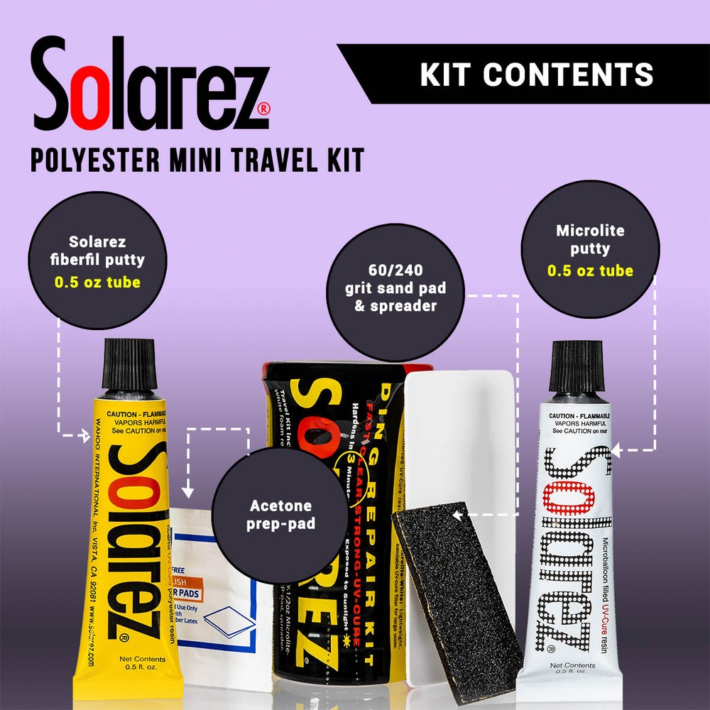 Solarez Polyester Mini Travel Kit ~ Surfboard Ding Repair Bundle in Capsule