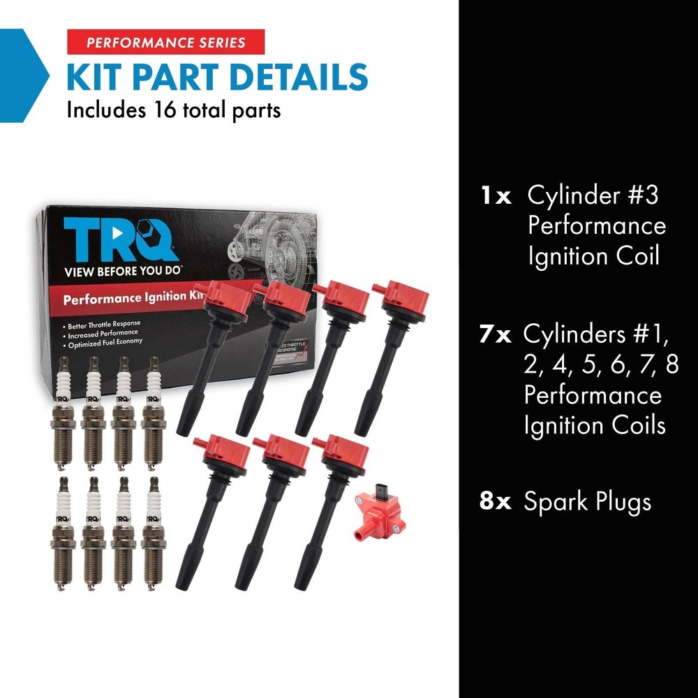 TRQ Performance Ignition Coil and Iridium Spark Plug Kit 16 Piece High Perfor...