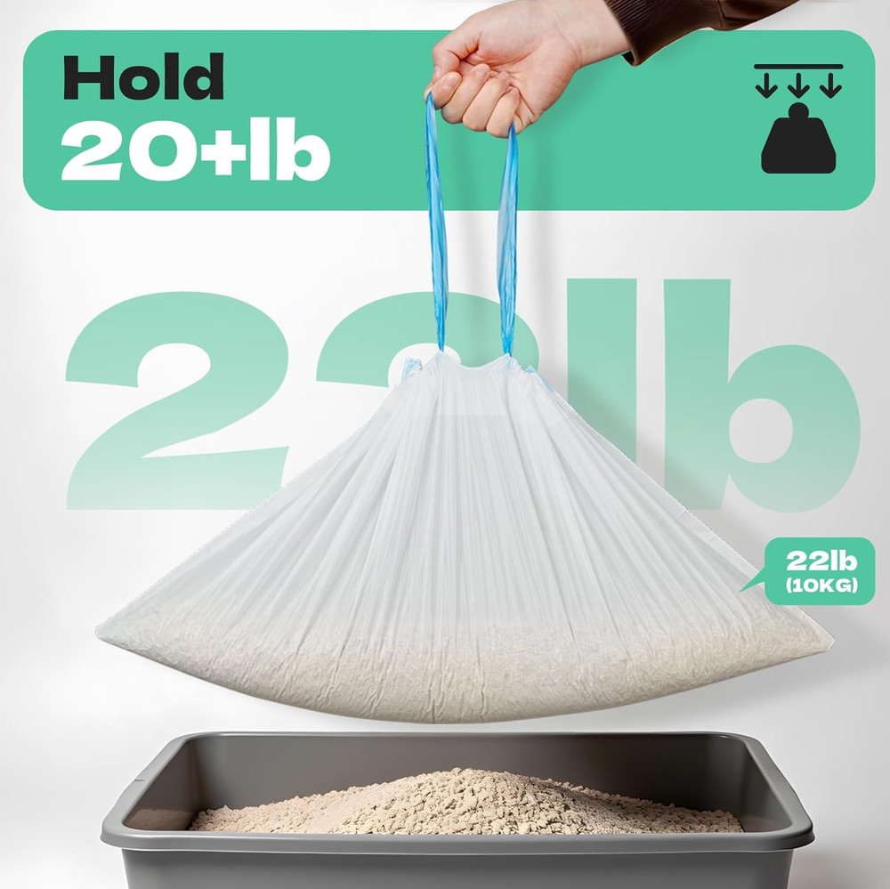 120 Count Cat Litter Box Liners for Drawstring Closure, Heavy Duty Leak-Proof, T