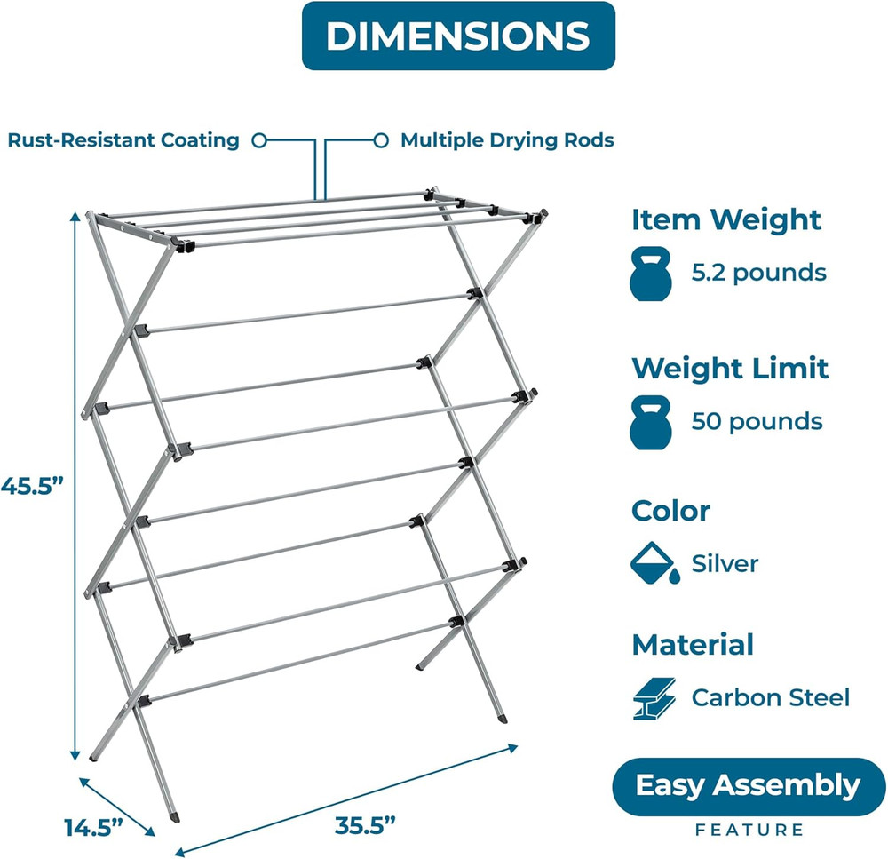 Collapsible Laundry Drying Rack, Sturdy Steel, Foldable & Portable Clothes Dr...