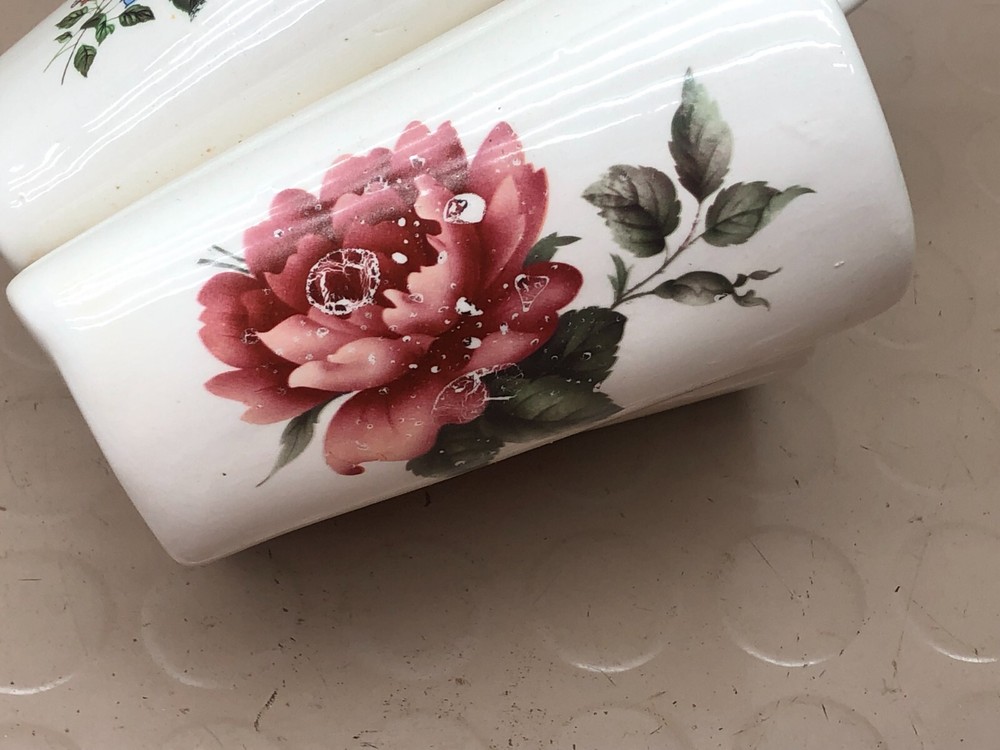 Vintage Ceramic Basket Planter/Vase 4 Sections w/ Flowers
