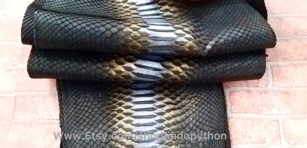 Genuine Python Leather, Exotic Snake Skin, Blac Leather,Black Skin, Real Leather