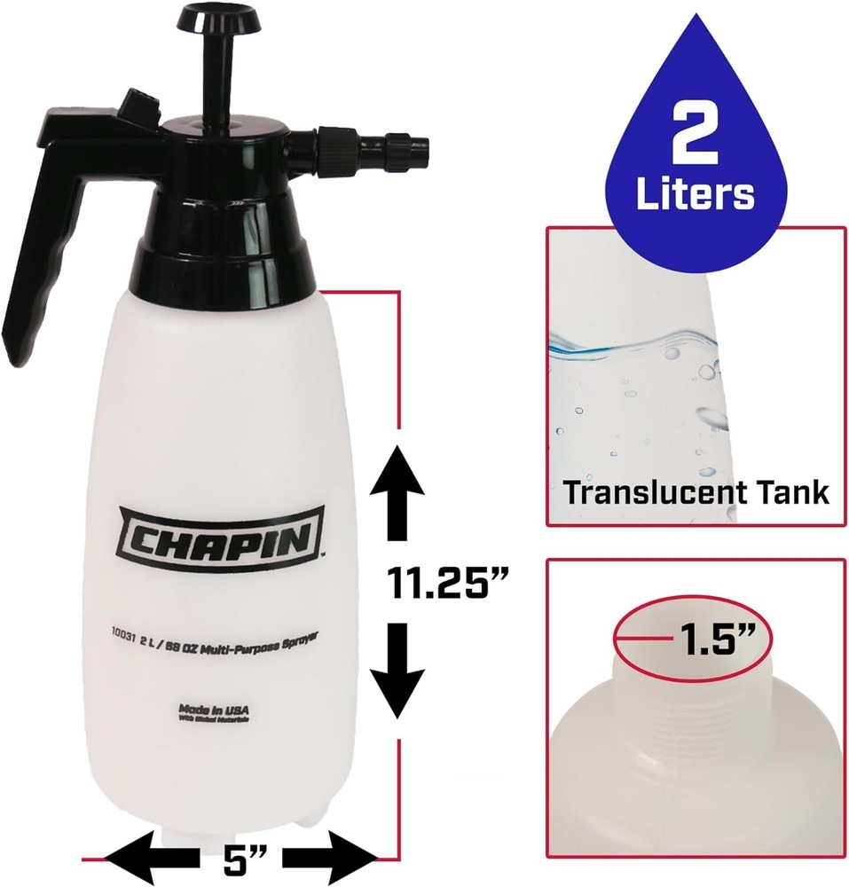 Translucent 2L Multi-Purpose Sprayer with Adjustable Nozzle & In-Tank Filter