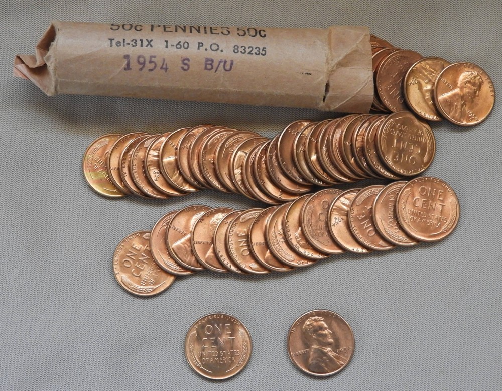 1954 S UNCIRCULATED ROLL CENTS- NICE OLD ROLL!