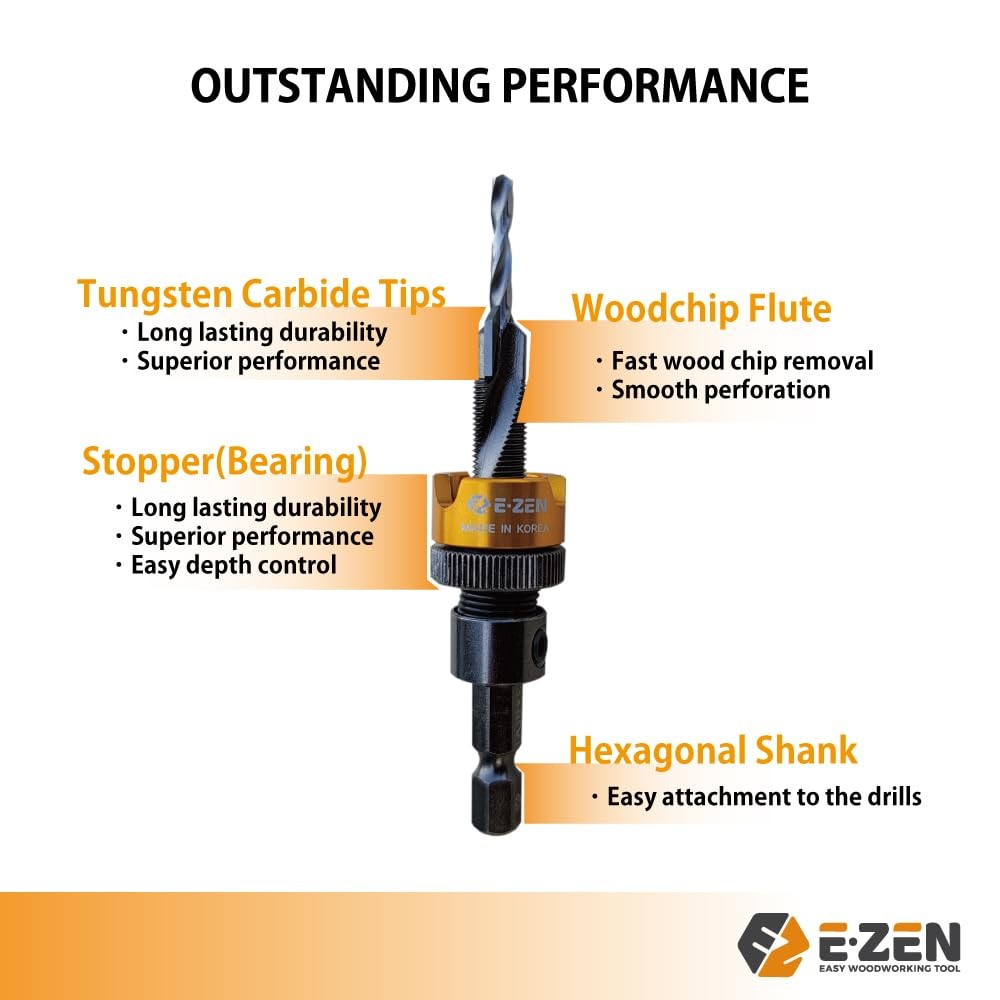 EZ EZEN Depth Adjustable Countersink Drill Bit (3 x 3 x 8mm (1/8" x 5/16")