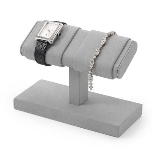 Double Watch Stand Display - Luxury Watch Holder with Soft Microfiber Grey