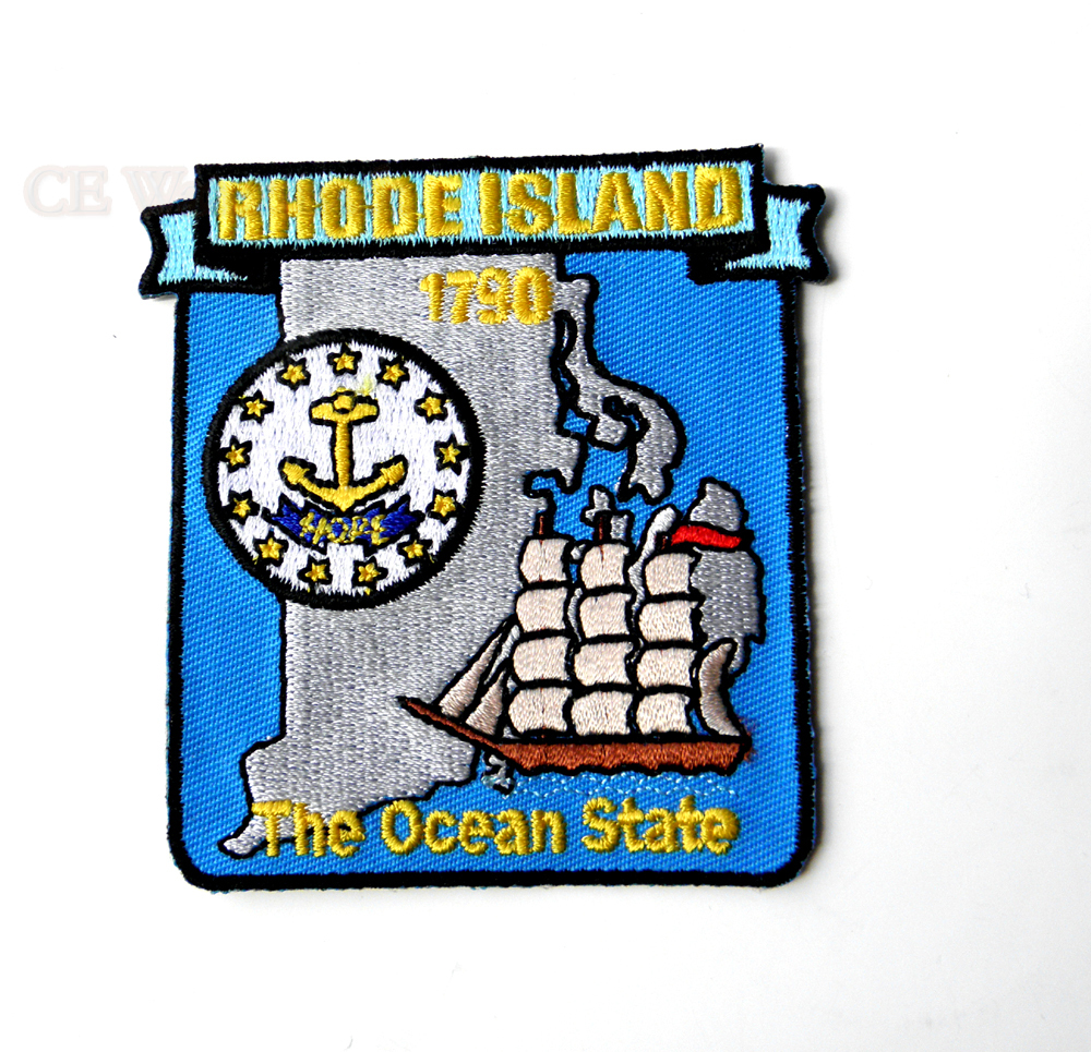 US RHODE ISLAND STATE NAME MAP EMBROIDERED PATCH 3 inches