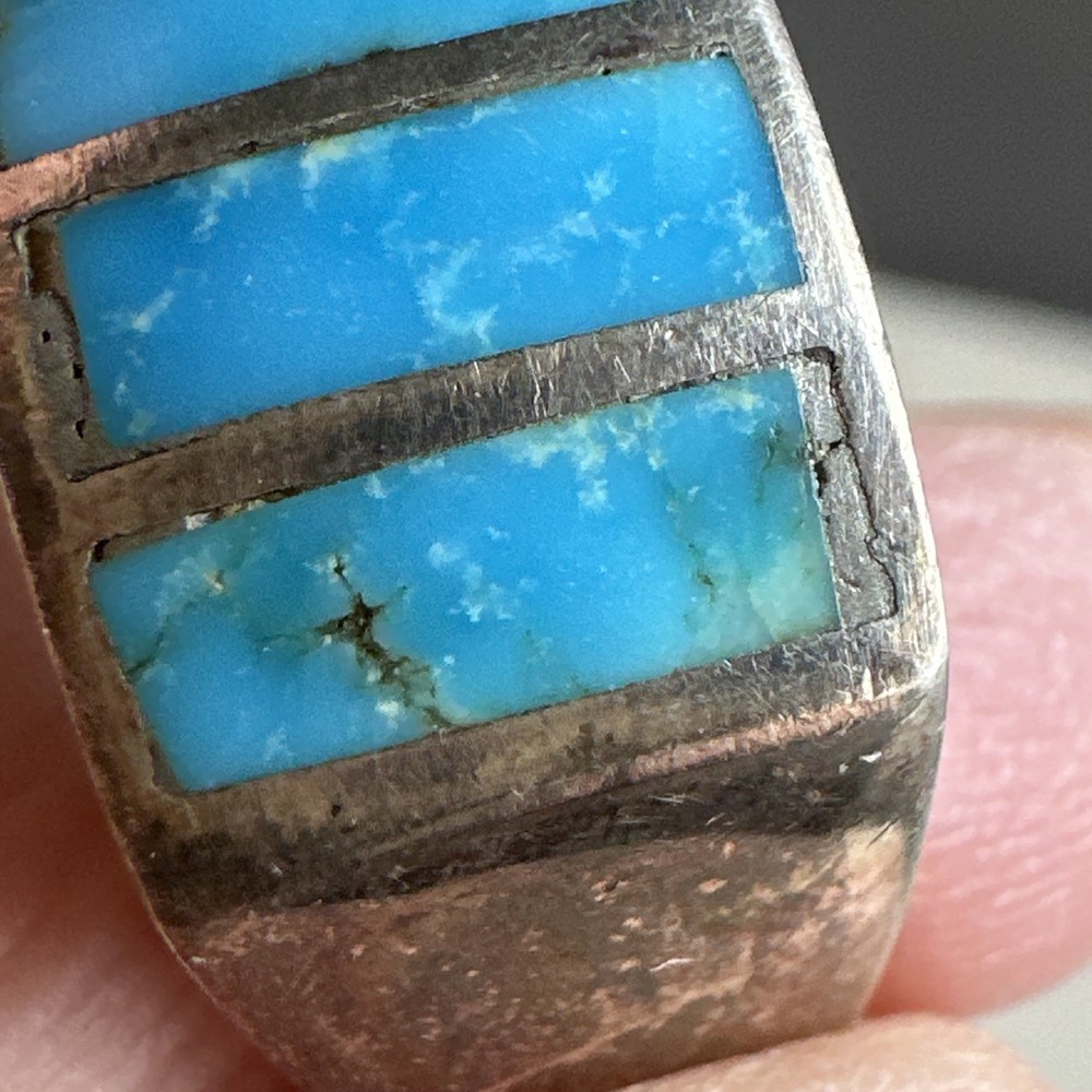 Vintage Sterling Silver Size 8.4 Turquoise Ring