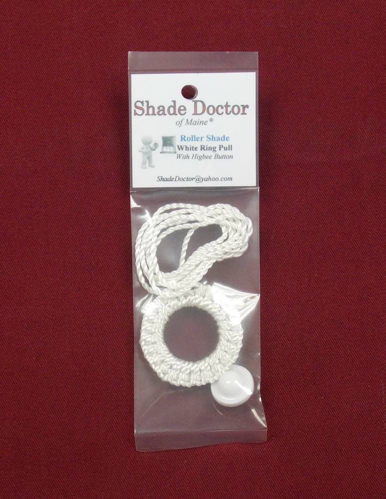 Roller Window Shade WHITE Double Crochet RING PULL with Higbee Button