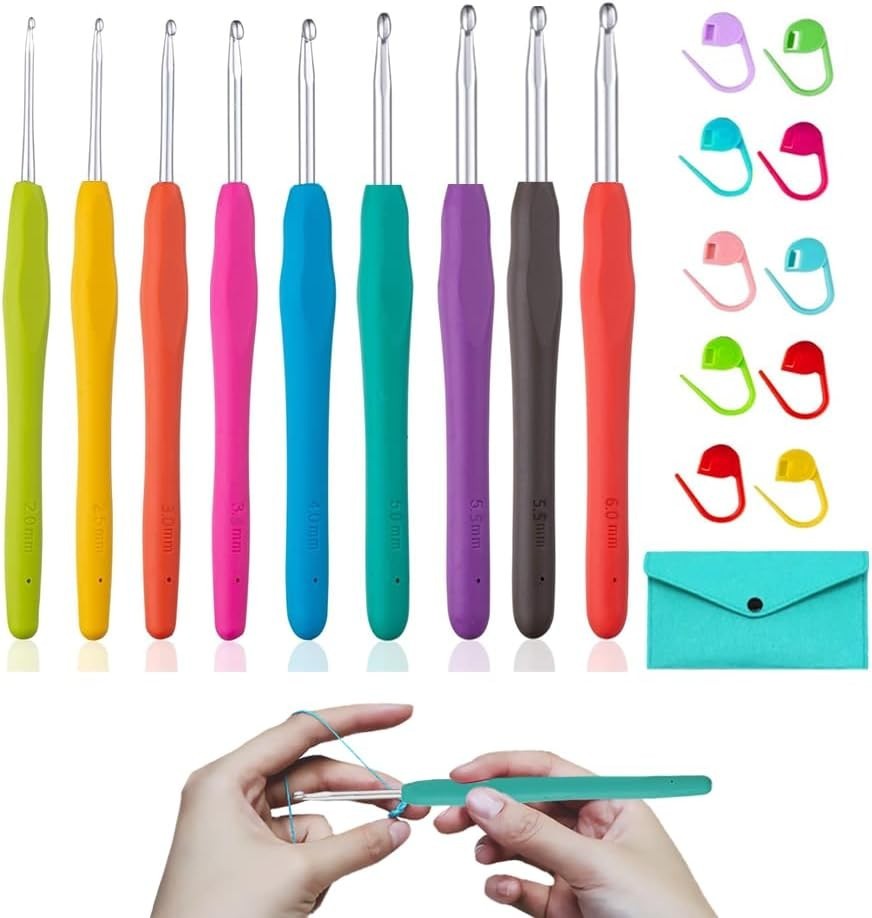 Multicolor 9-Piece Crochet Hook Set with Storage Case – Comfortable and Portable