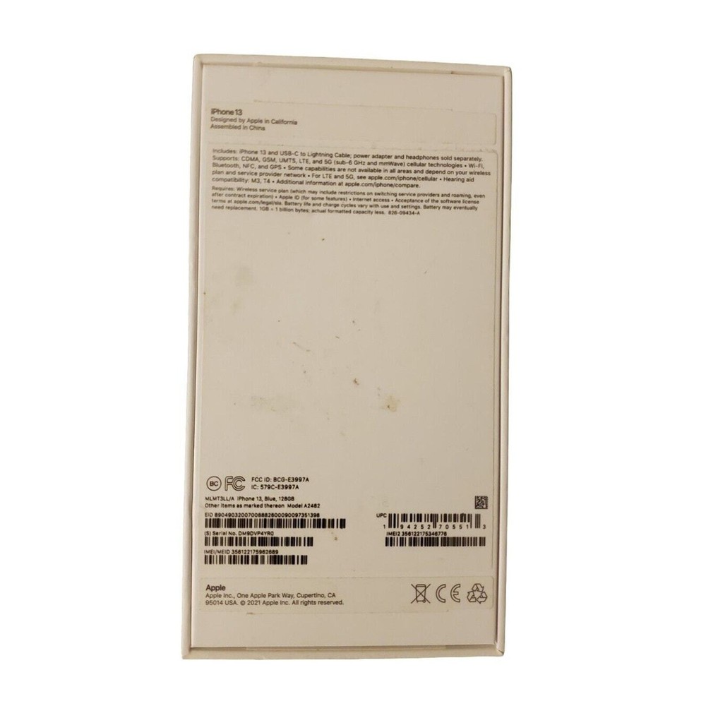 Apple iPhone 13 Blue, 128GB, Empty BOX ONLY