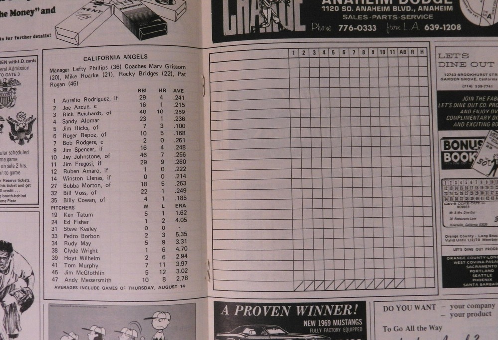 1969 LA Angels MLB Baseball Game Program Old Timers Day