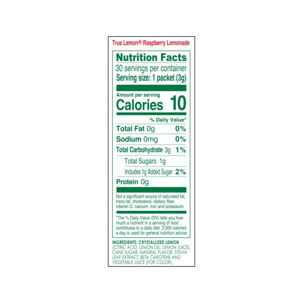 True Lemon Raspberry Lemonade Water Enhancer Drink Mix (30 Packets), Low