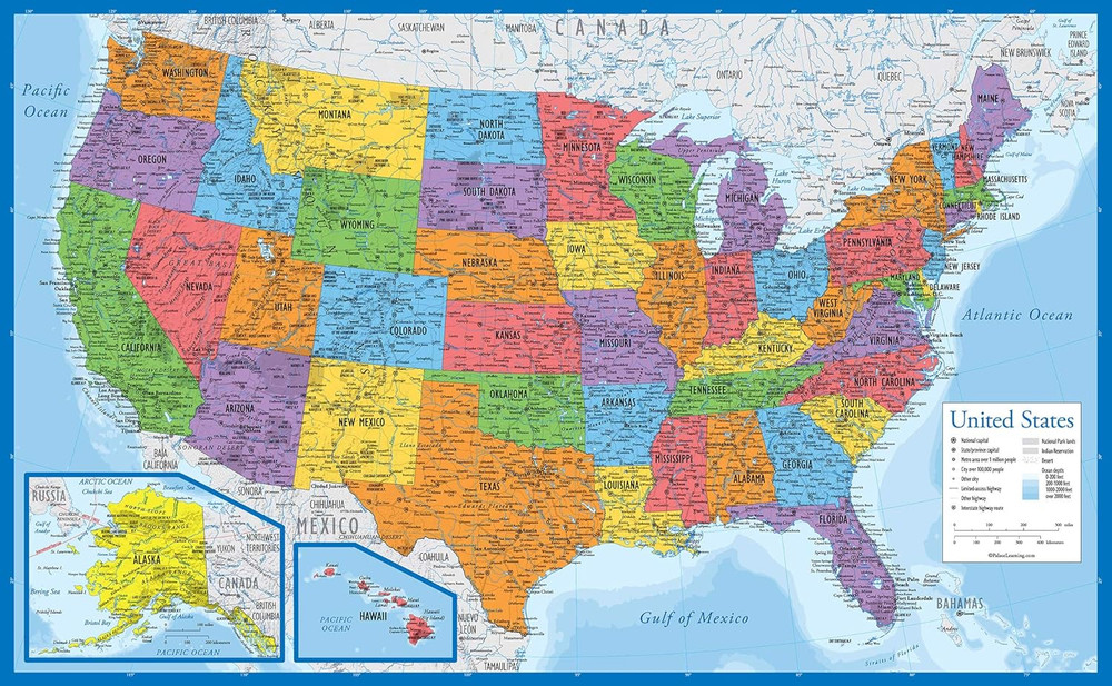2 Pack - Laminated World Map Poster & USA Map Set - Equal Earth World Map Design