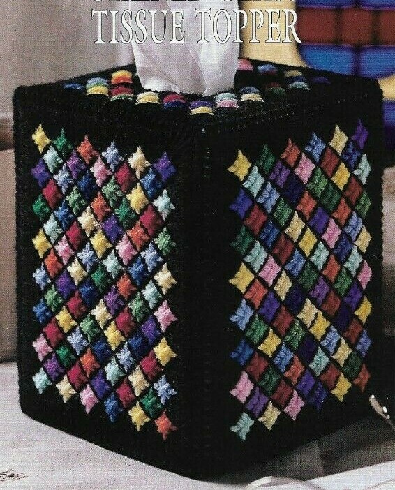 STAINED GLASS TISSUE TOPPER HOME DECOR PLASTIC CANVAS PATTERN INSTRUCTIONS