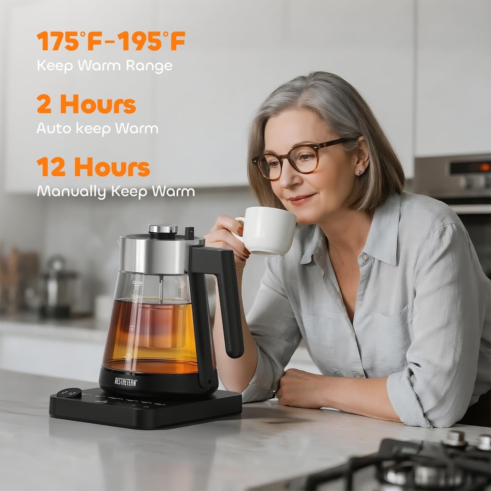 Electric Tea Kettle with Infuser 1.7L Glass Temperature Control Automatic Shut