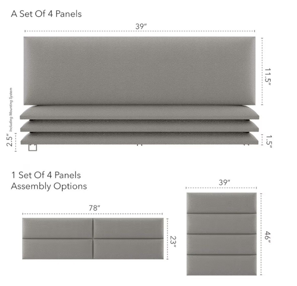 Wall Mounted Headboards/panel Grey