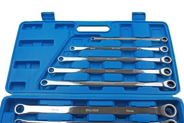 US PRO 10pc Extra Long Double Ring Single Gear Ratchet Spanner Wrench Set 8-19mm