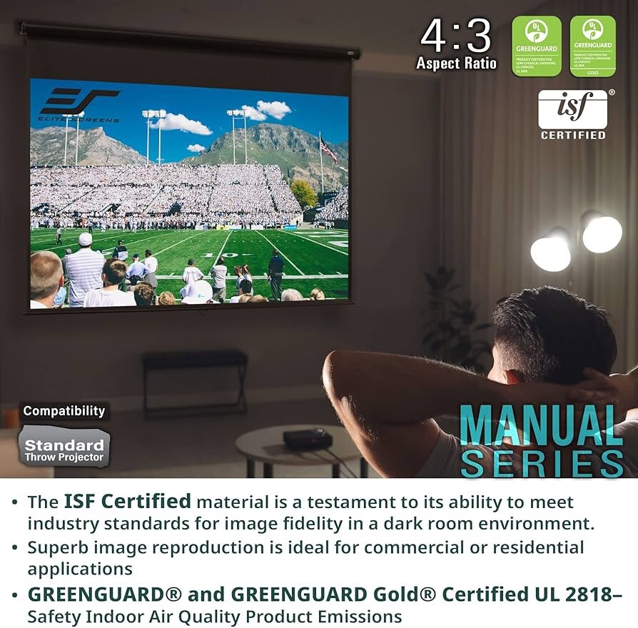 Elite Screens Manual Series, 106-inch / 24" Drop Pull Down Manual Projector New