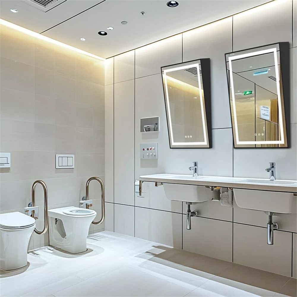 LED Illuminated Bathroom ADA Fixed Mirror with Tilt Frame Vanity 3 Colors Mirror