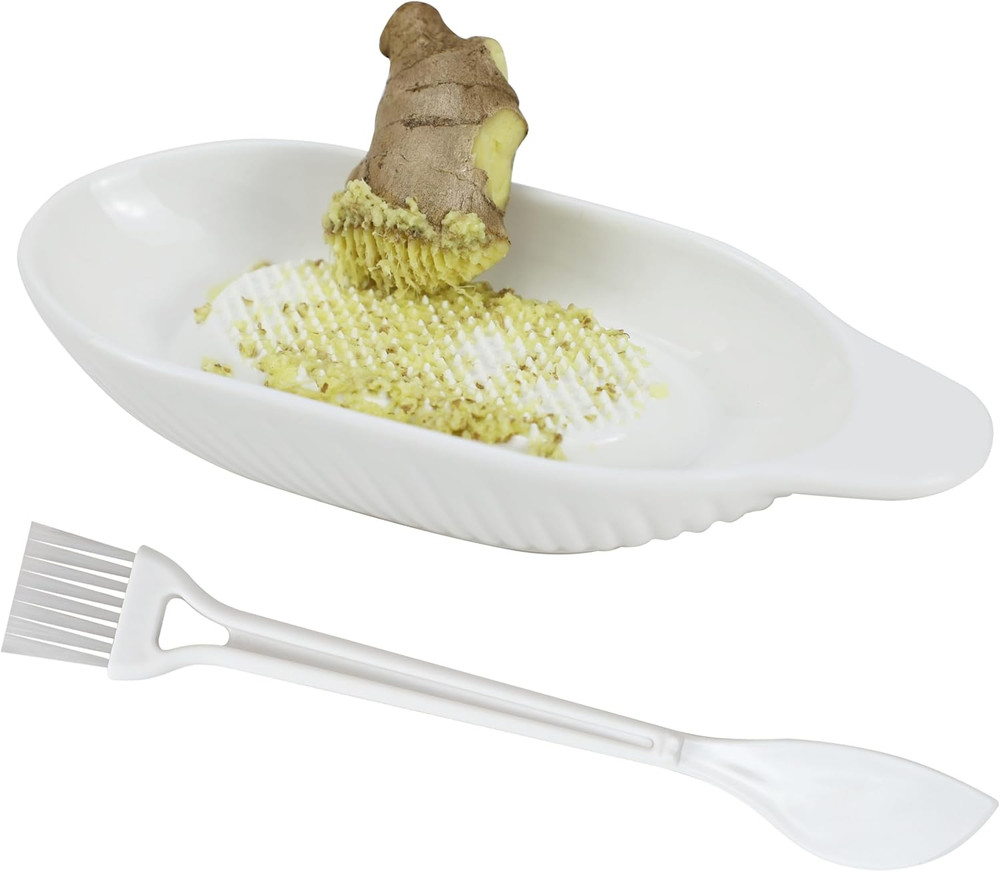 Ceramic Ginger Grater Plate with Scraper for Grinding Wasabi Ginger Garlic Chees