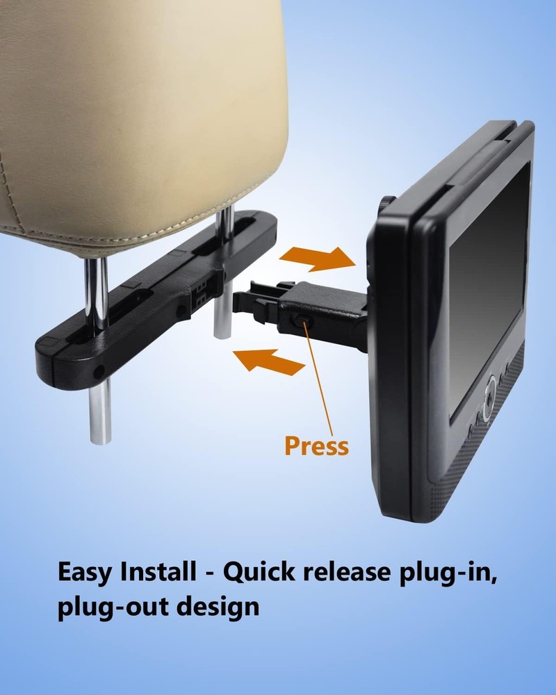 Car Headrest Mounts, Angle Adjustable Dual Screen DVD Player Black