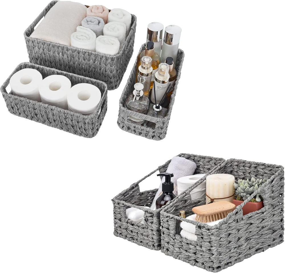 Bundle of 2-Pack Storage Wicker Baskets with Handles & 3-Pack Wicker Storage Bas