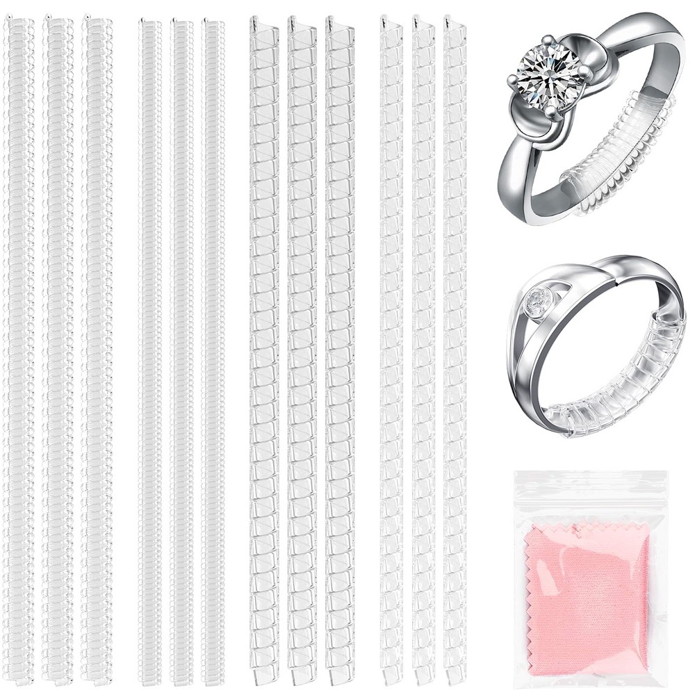 12-Pack Ring Sizer for Loose Rings, 4 Sizes Invisible Ring Size Adjuster, Spiral