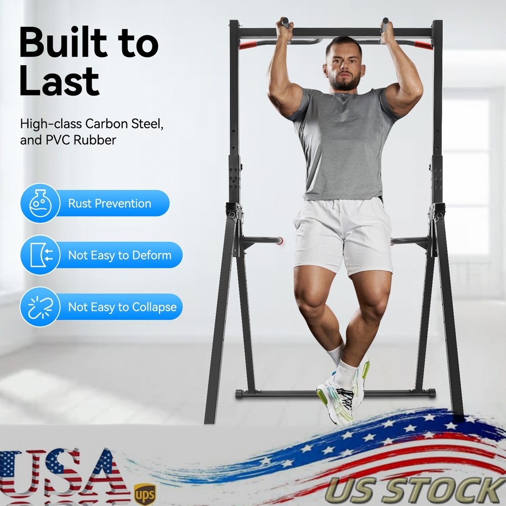 Adjustable Pull Up Bar Dip Station for Home Gym Strength Training Workout 440lbs