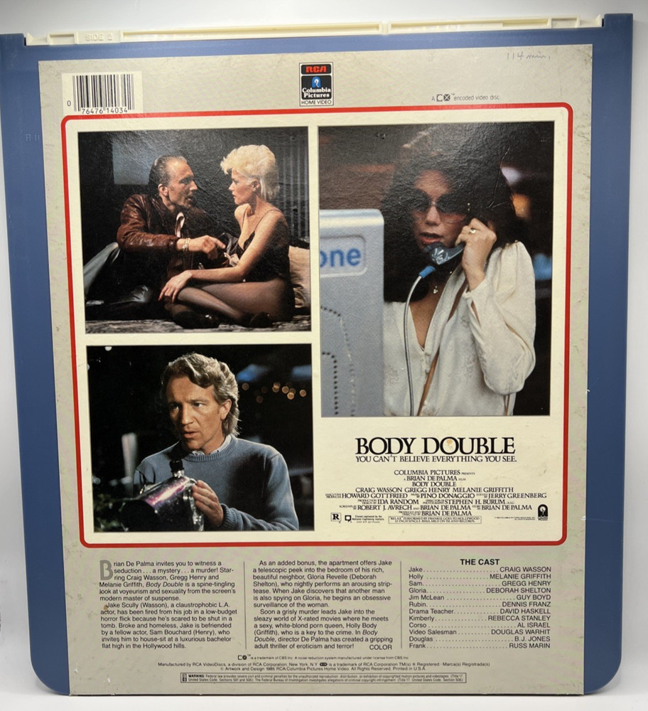 Body Double (1984) Vintage CED RCA SelectaVision Videodisc