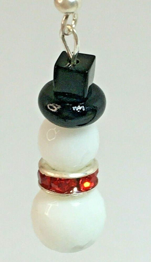 Earring Set Snowman Glass Bead Dangle Handmade 1.5"