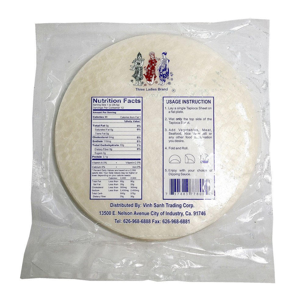 Vietnamese Spring Roll Tapioca Sheet DEO Wrapper 22 cm Three Ladies 12 Oz.(2-pk)
