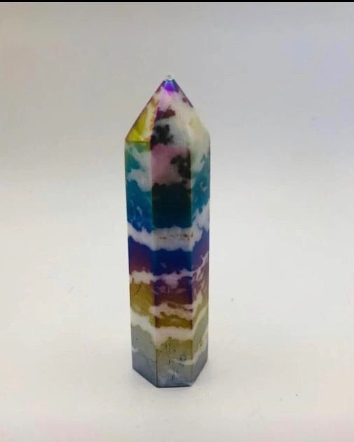 Rainbow Aura Zebra Jasper Tower Point