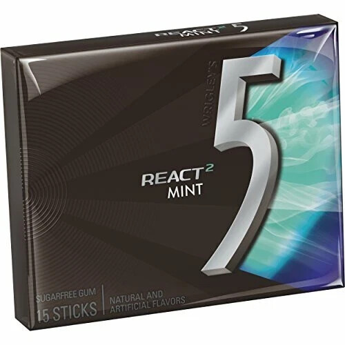 5 GUM React Mint Sugar Free Chewing Gum, 15 pieces (10 pack)