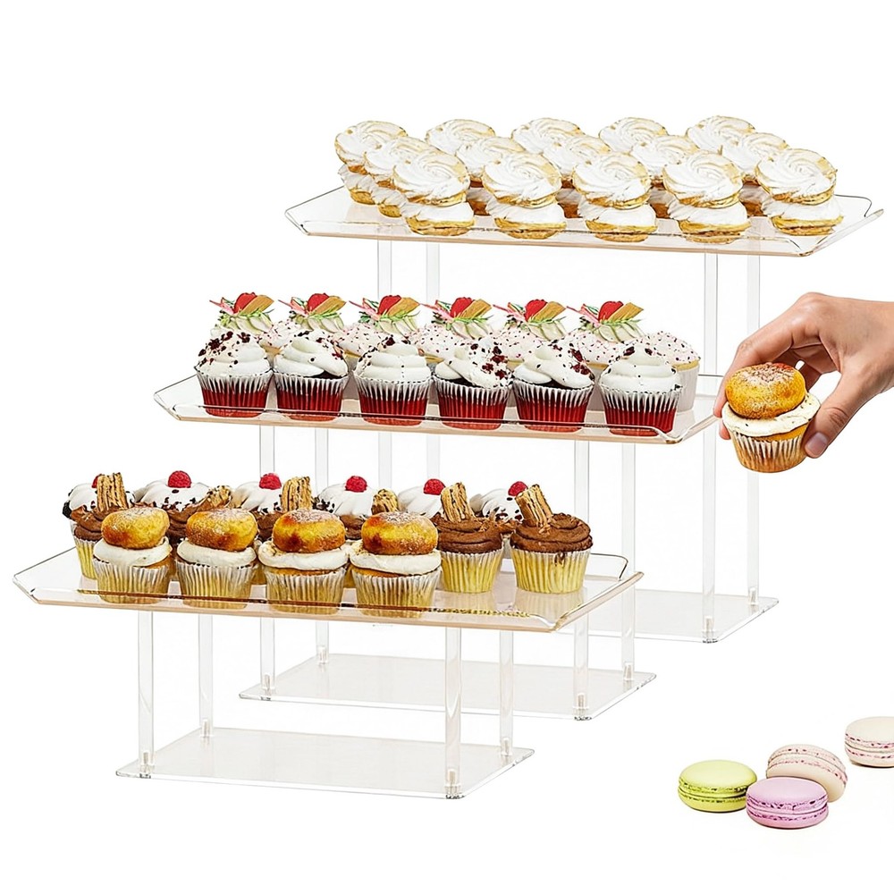 HeiMma 3-Pack Clear Acrylic Dessert Display Stands Buffet Risers Set