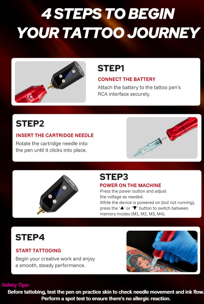 Wireless Tattoo Kit Complete for Beginners Pen Machine with Power Supply Needles