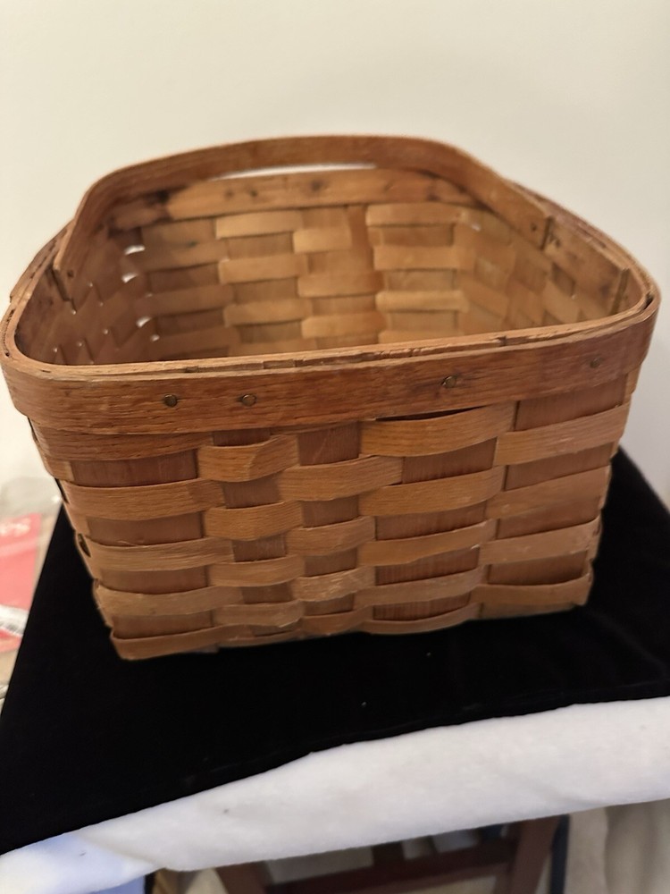 Vintage Woven Wood Basket with Single Handle