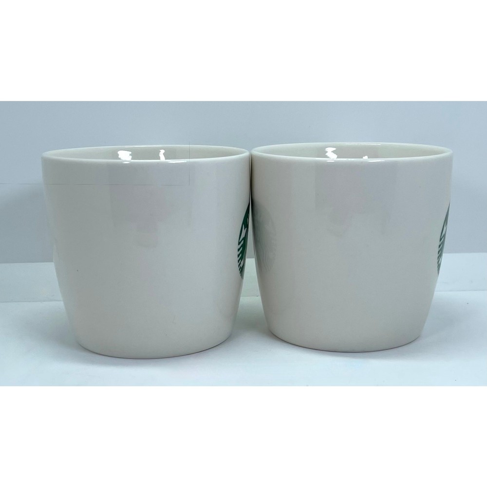 Starbucks 2013 Classic Basic White Ceramic Green Mermaid Coffee Mug Cup SET 12oz