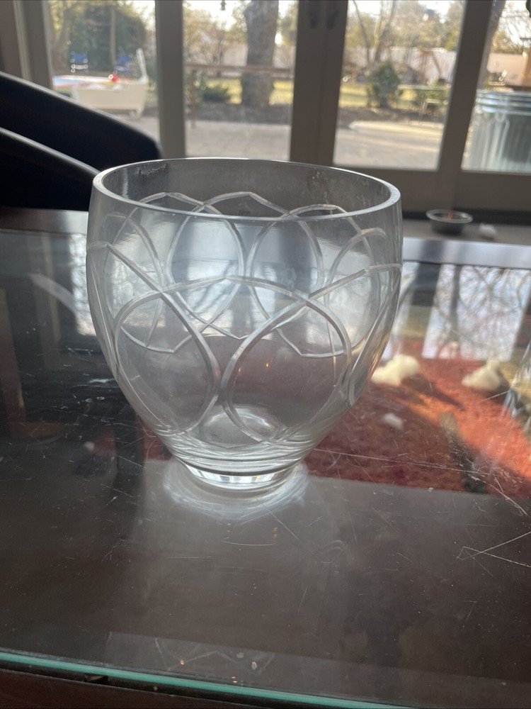 Crystal Etched Vase Bowl 6" Tall